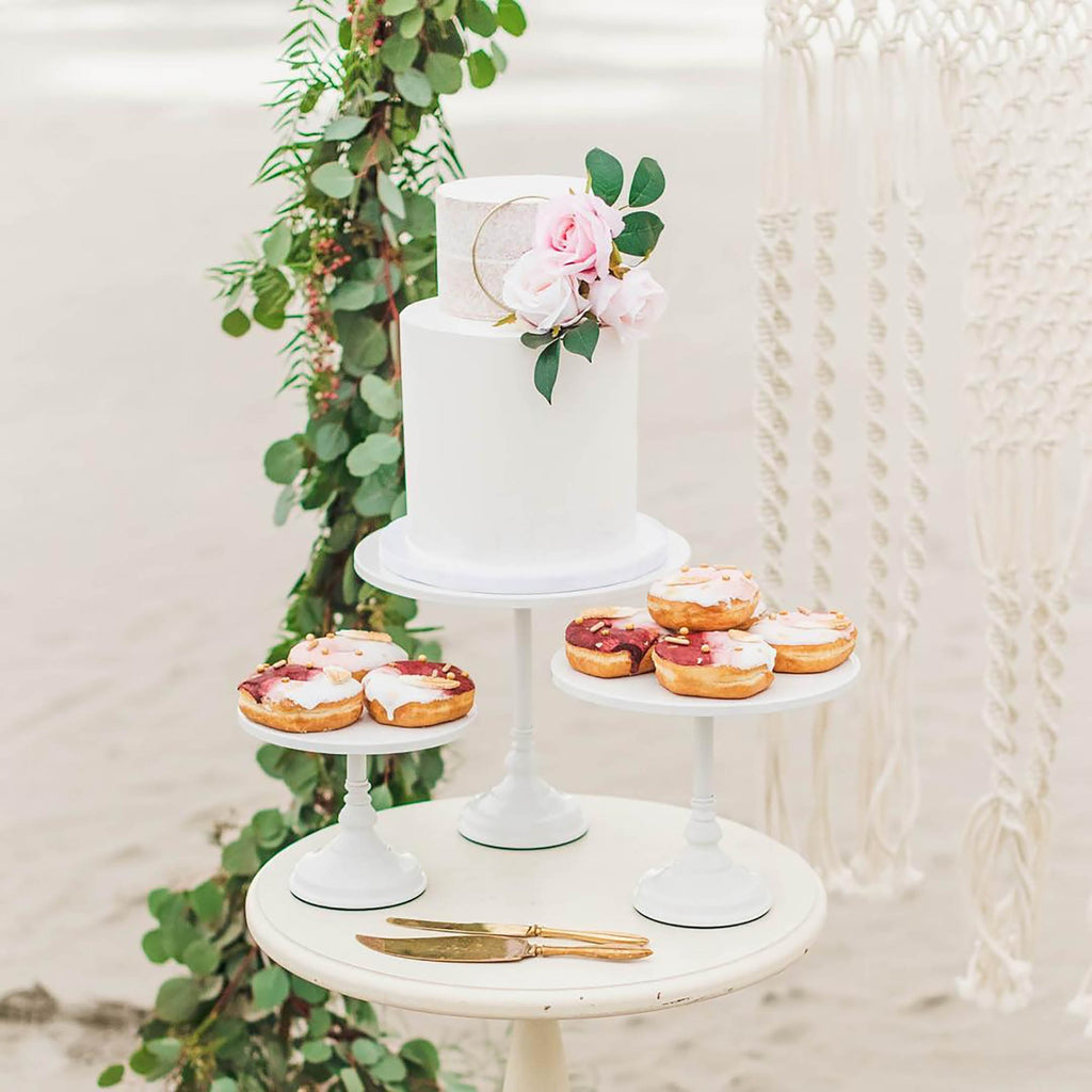 white wedding cake stand set