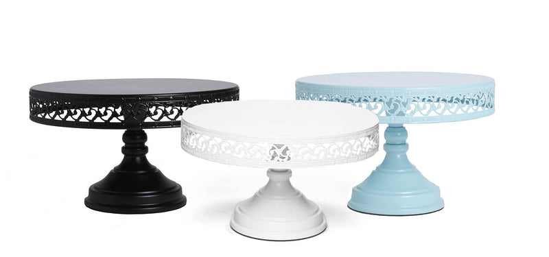 white, blue and black cake stands