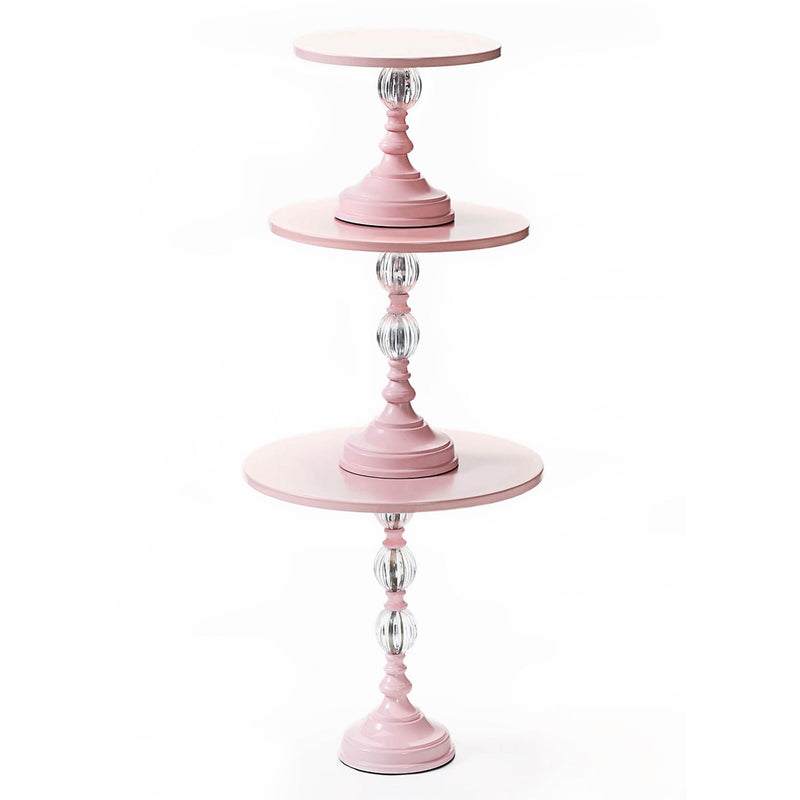 pink metal cake stand set with clear ball accents