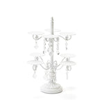 cupcake display stand in white metal with clear chandelier accents