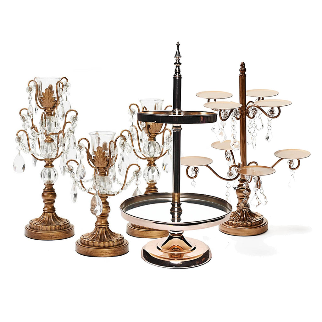 gold chandelier candelabra and chandelier cupcake stand