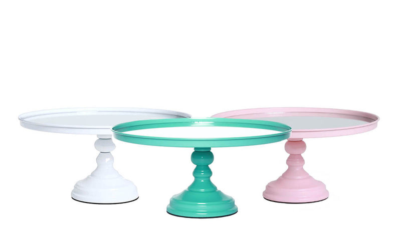 white, pink, blue cake stands