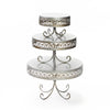 antique silver round cake stand set with decorative border and loopy leg base
