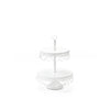 white metal 2 tiered dessert stand serving display with chandelier accents