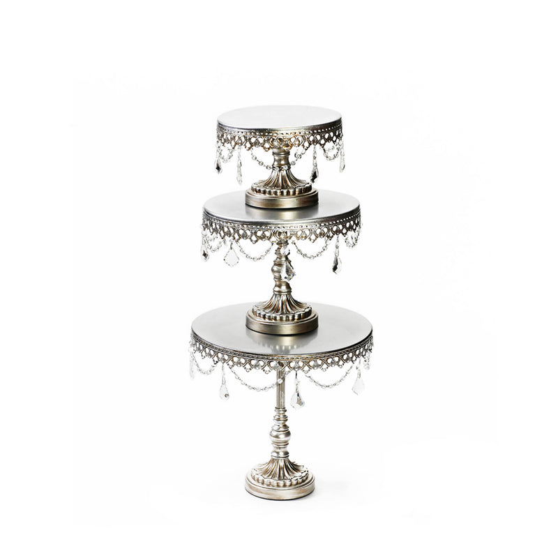 opulent treasures chandelier cake stand set of 3 sizes in antique silver