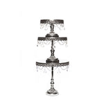 metallic shiny silver metal cake stand set of 3 with chandelier accents by opulent treasures