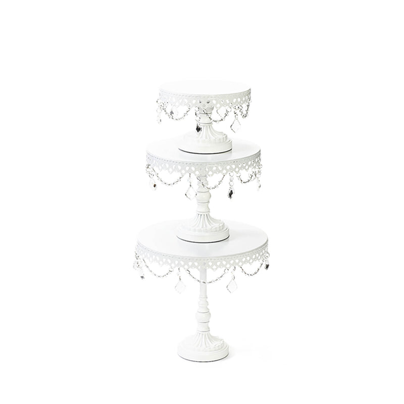 white metal wedding cake stand set of 3 with chandelier accents by opulent treasures