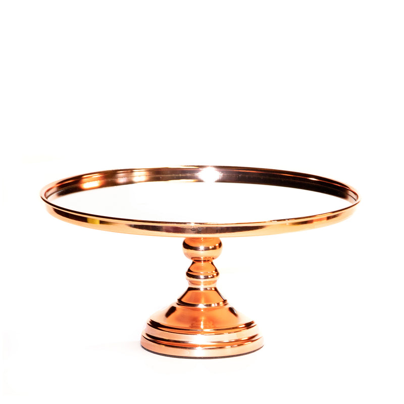 rose gold mirror cake stand with round plate