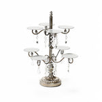 wedding dessert table cupcake display stand in antique silver metal with clear chandelier accents