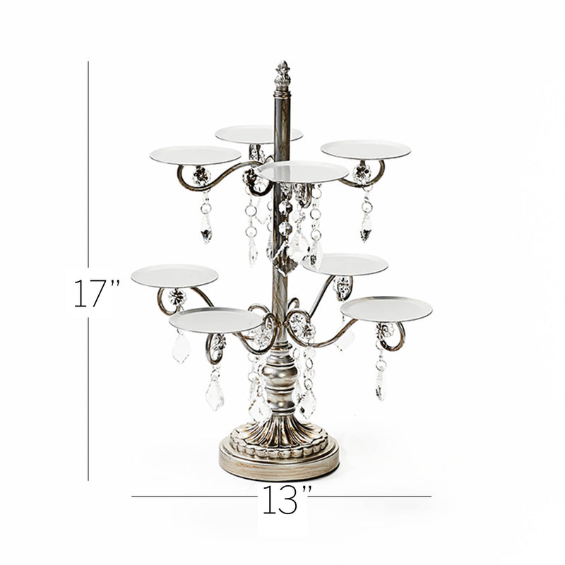 antique silver cupcake display stand  metal with clear chandelier accents