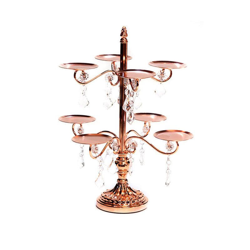 cupcake display stand in rose gold metal with clear chandelier accents wedding 