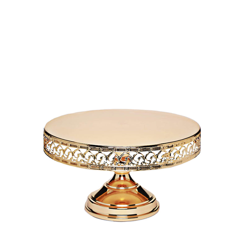 metallic shiny gold decorative round pedestal metal cake stand