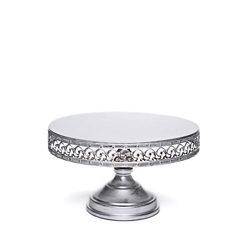 antique silver round pedestal metal cake stand