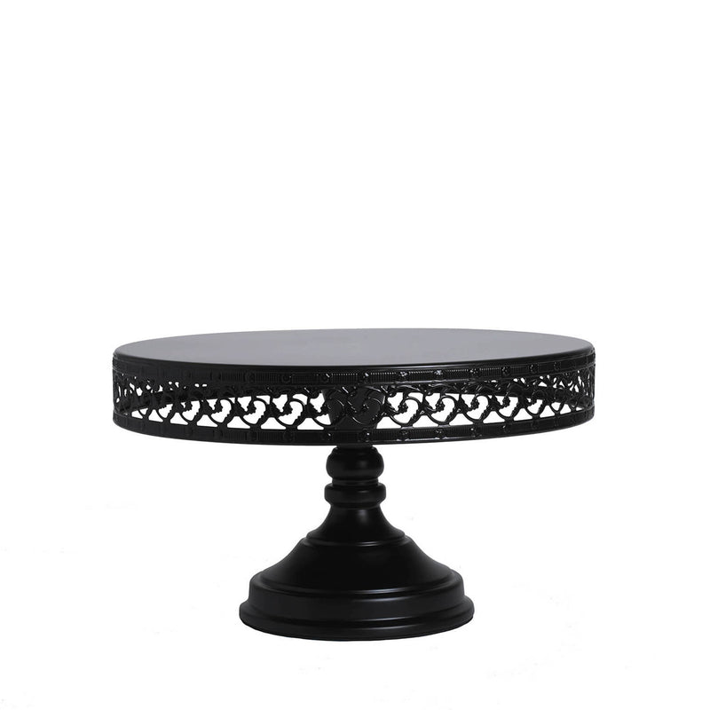 black round pedestal metal cake stand