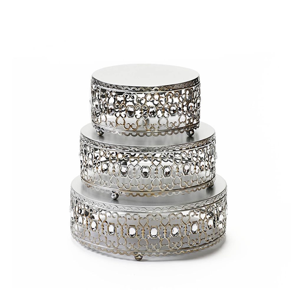 jeweled cake set in antique silver  metal cake stands with ball feet base