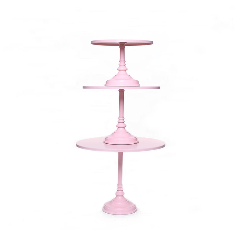 simple modern metal round cake stand set in pink
