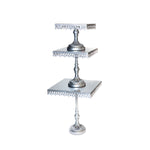 square silver metal cake stand set with pedestal base